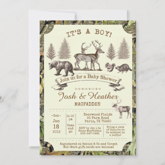 Invitation Cerfs communs chassant l'invitation de baby shower (Devant)