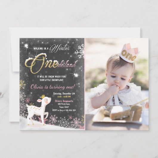 Invitation Cerfs communs d'or de rose d'invitation (Devant)