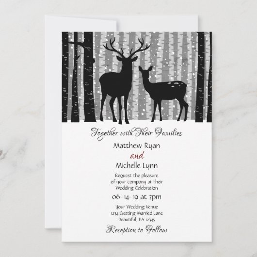 Invitation Cerfs et arbres Mariage rustique de bois d'hiver (Devant)