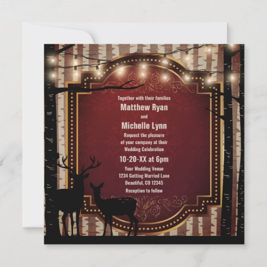 Invitation Cerfs et arbres rustiques Mariage boisé automne/hi (Dos)