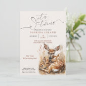 Invitation Cerfs et Faons Jumeaux Aquarelle Rustique (Debout devant)