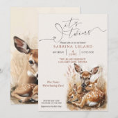Invitation Cerfs et Faons Jumeaux Aquarelle Rustique (Devant / Derrière)