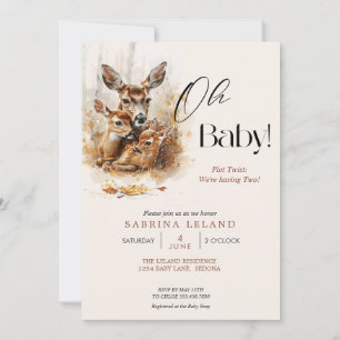 Invitation Cerfs et Faons Jumeaux Aquarelle Rustique