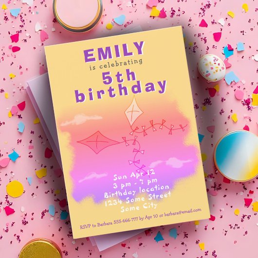 Invitation Cerfs-volants roses Dessin Anniversaire de enfant