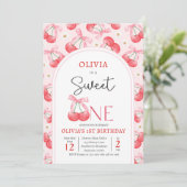 Invitation Cerise 1er anniversaire fête Coquette Cerise Anniv (Debout devant)