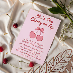 Invitation Cerise à l'Arc Rose Mignon pour le Premier Anniver