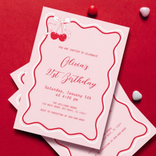 Invitation Cerise Anniversaire Thème de fête Adulte