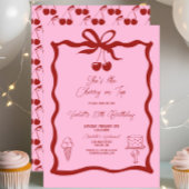 Invitation Cerise chic sur le dessus Bow rose et rouge Annive