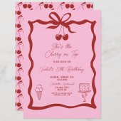 Invitation Cerise chic sur le dessus Bow rose et rouge Annive