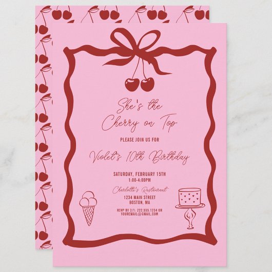 Invitation Cerise chic sur le dessus Bow rose et rouge Annive