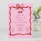 Invitation Cerise chic sur le dessus Bow rose et rouge Annive