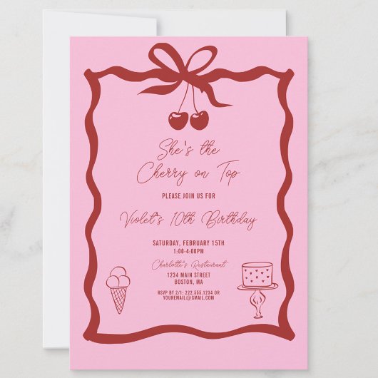 Invitation Cerise chic sur le dessus Bow rose et rouge Annive