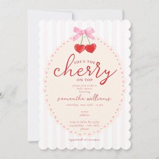 Invitation Cerise d'aquarelle rose Coquette sur le Baby showe (Devant)