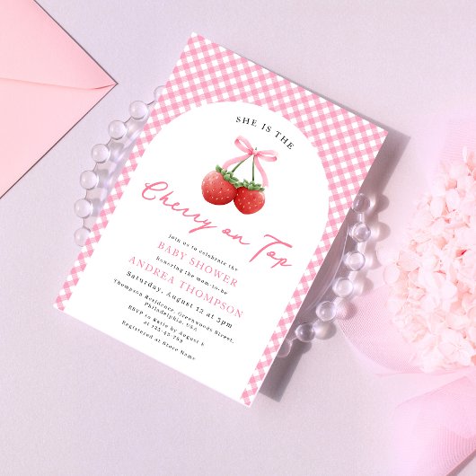 Invitation Cerise de Bow rose sur le Baby shower supérieur En