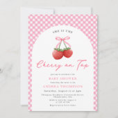 Invitation Cerise de Bow rose sur le Baby shower supérieur En (Devant)