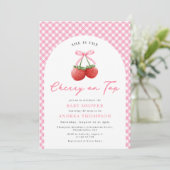 Invitation Cerise de Bow rose sur le Baby shower supérieur En (Debout devant)