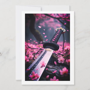 Invitation Cerise en fleurs Katana dans la pluie - Japonais S