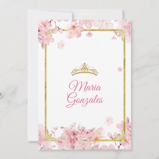 Invitation Cerise en fleurs Quinceanera Couronne d'anniversai (Dos)