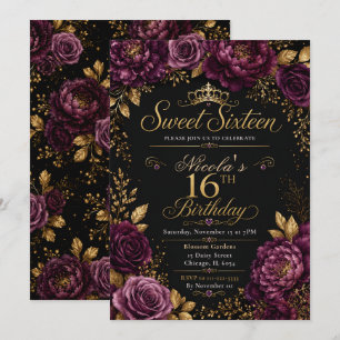Invitation Cerise et Or Sweet Sixteen