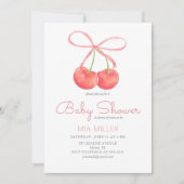 Invitation Cerise et ruban rose Baby shower fille d'aquarelle (Devant)