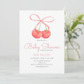 Invitation Cerise et ruban rose Baby shower fille d'aquarelle (Debout devant)