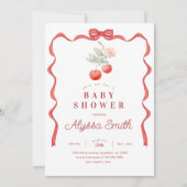 Invitation Cerise et Ruban Rouge Frame Bébé Douche (Devant)