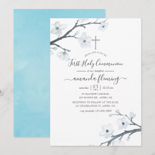 Invitation Cerise Fleur de Première Communion Solennelle