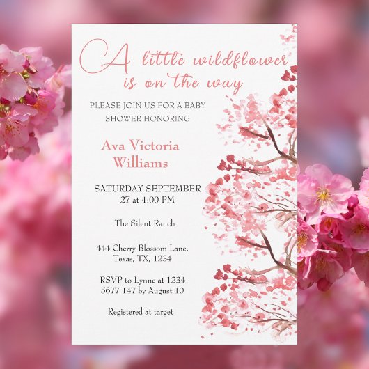 Invitation Cerise Fleur Un Petit Baby shower Fleur sauvage