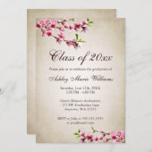 Invitation Cerise Fleurs Vintage Tan Graduation (Devant / Derrière)