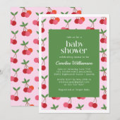Invitation Cerise Fruit Rouge rose Vert mignonne Baby shower (Devant / Derrière)