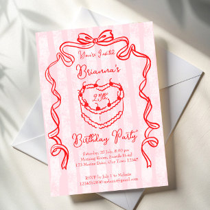 Invitation Cerise gâteau rose coquette arc fête d'anniversair