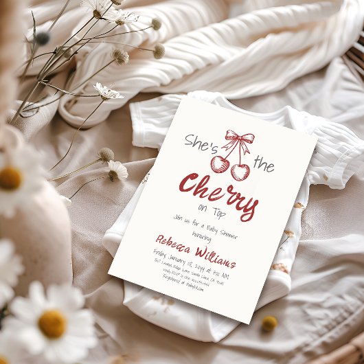 Invitation Cerise manuscrite sur le Baby shower de la femelle