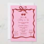 Invitation Cerise mignonne sur le Baby shower rose et rouge (Devant)