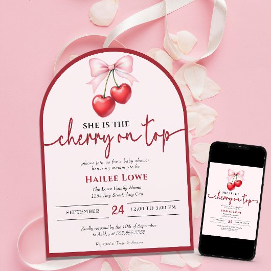 Invitation Cerise Personnalisée Sur Le Haut Baby shower Coque