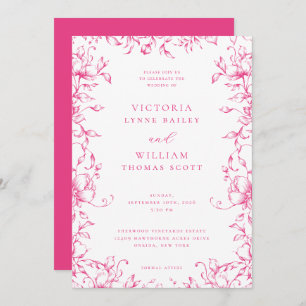 Invitation Cerise Pink Garden Floral Mariage