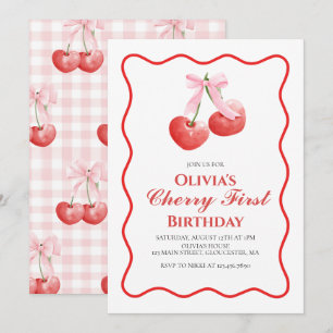 Invitation Cerise Premier Anniversaire Rose Ruban prépa 1er a