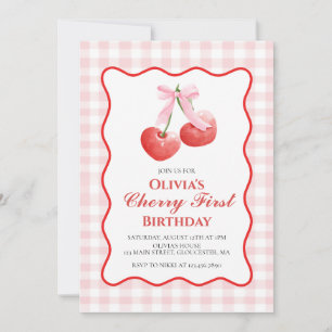 Invitation Cerise Premier Anniversaire Rose Ruban prépa 1er a
