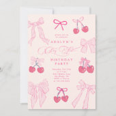 Invitation Cerise Première Fille 1ère fête d'anniversaire (Devant)