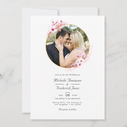 Invitation Cerise rose en fleurs QR Code RSVP Printemps Maria (Devant)