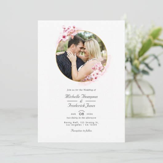 Invitation Cerise rose en fleurs QR Code RSVP Printemps Maria (Debout devant)