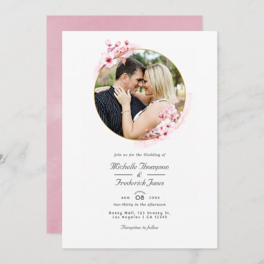 Invitation Cerise rose en fleurs QR Code RSVP Printemps Maria (Devant / Derrière)