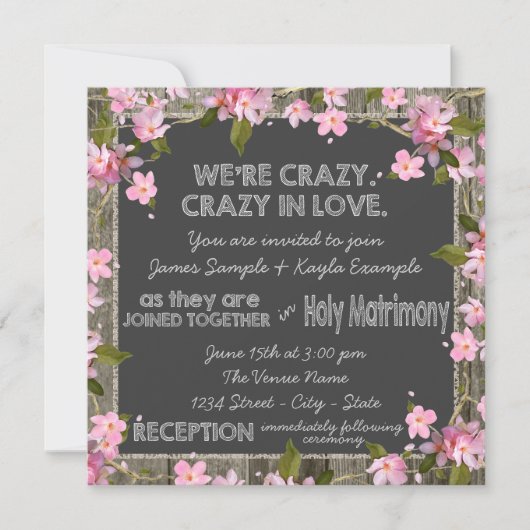 Invitation Cerise rose Rustique Grange Mariage de chalk de bo (Devant)