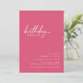 Invitation Cerise rose | Typographie moderne simple Anniversa (Debout devant)
