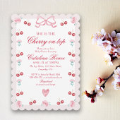 Invitation Cerise sucrée sur le dessus Rose Bow rouge