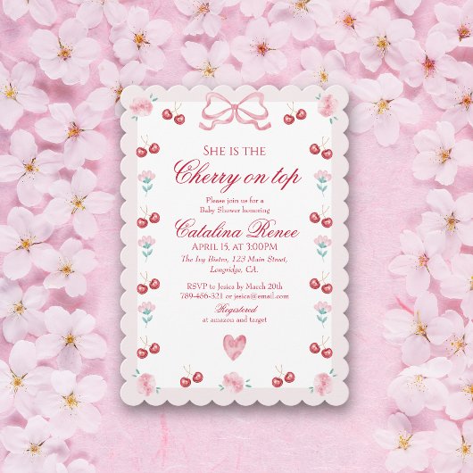 Invitation Cerise sucrée sur le dessus Rose Bow rouge