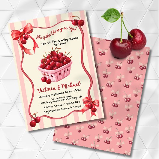 Invitation Cerise sur le Baby shower Bow supérieur