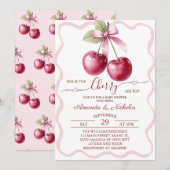 Invitation Cerise Sur Le Baby shower De Bow Rose Haut (Devant / Derrière)