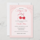 Invitation Cerise sur le Baby shower de la corbeille rose (Devant)