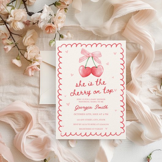 Invitation Cerise sur le dessus Baby shower à main Coquette B