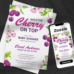 Invitation Cerise sur le dessus Baby Shower Aquarelle Florais